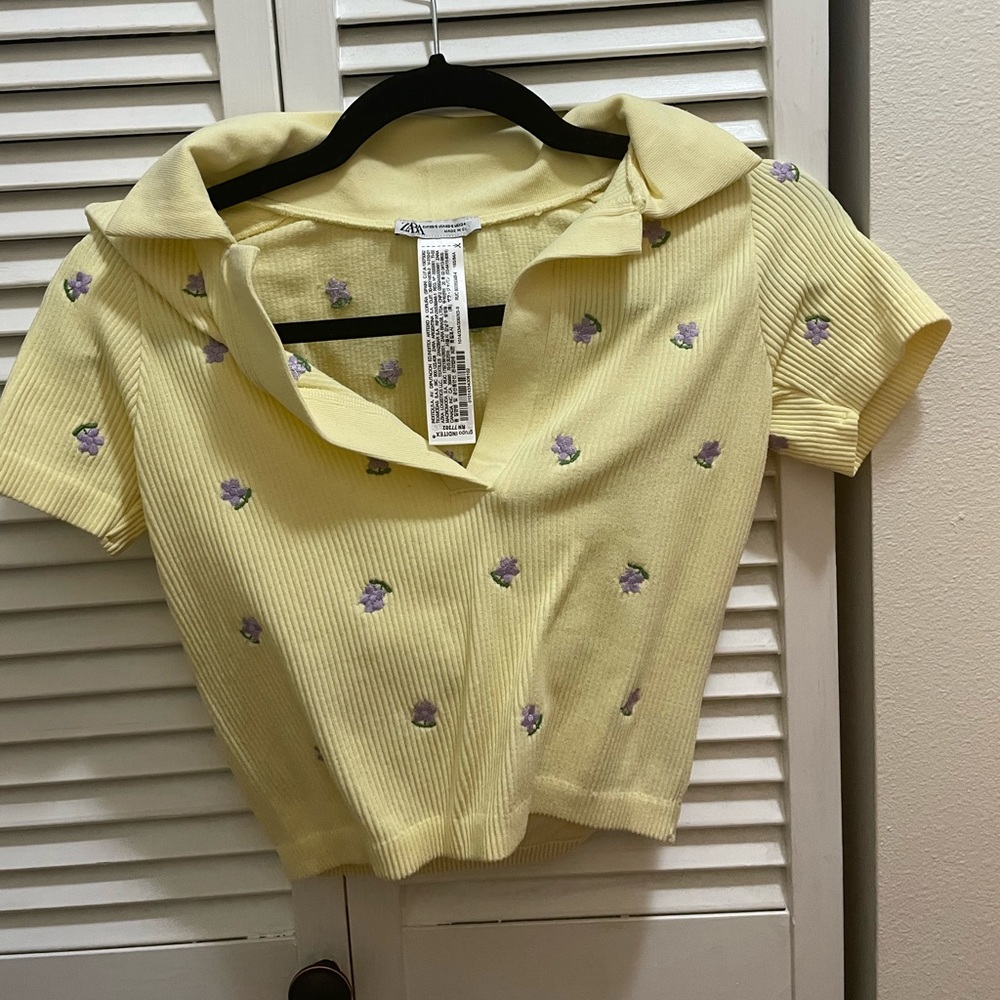 Zara yellow floral cropped top